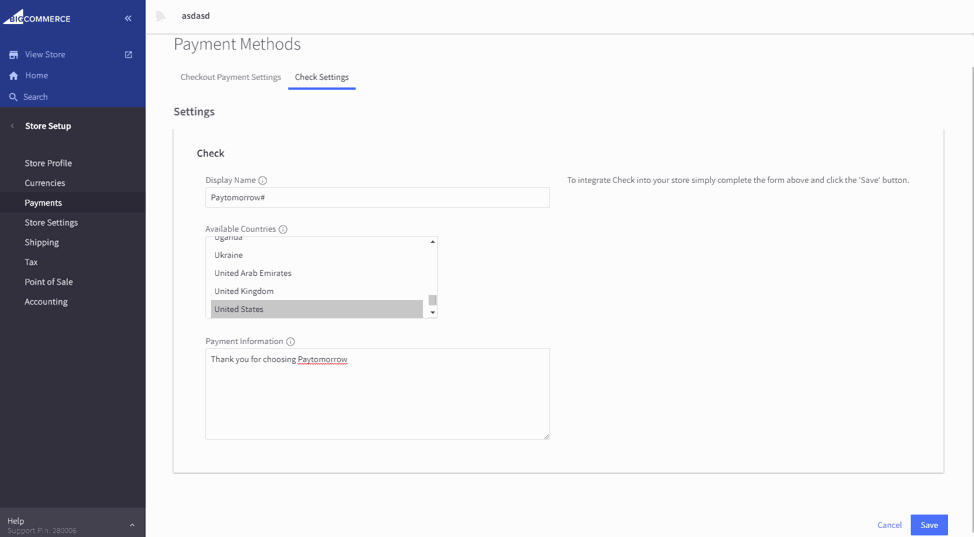 Payment method settings