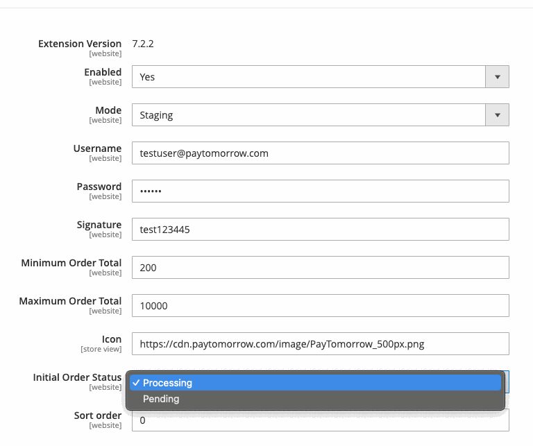 Order status setting