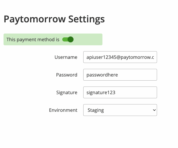 Payment method settings