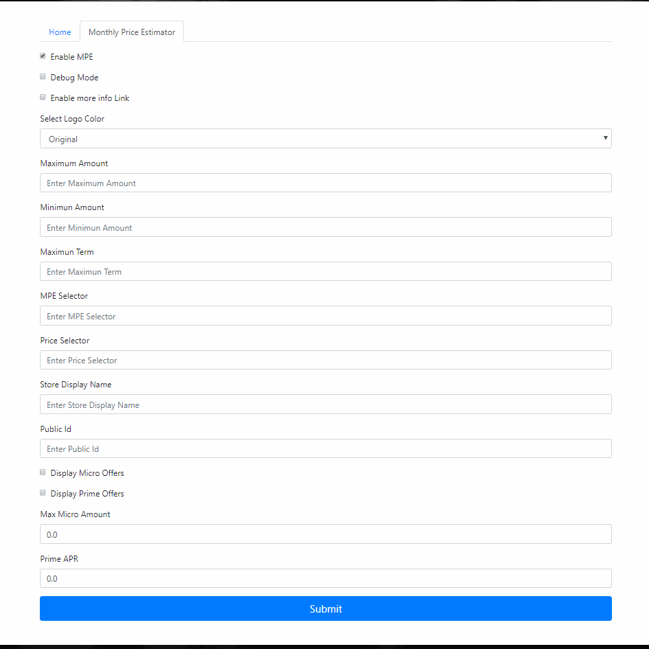 MPE settings in the Shopify app