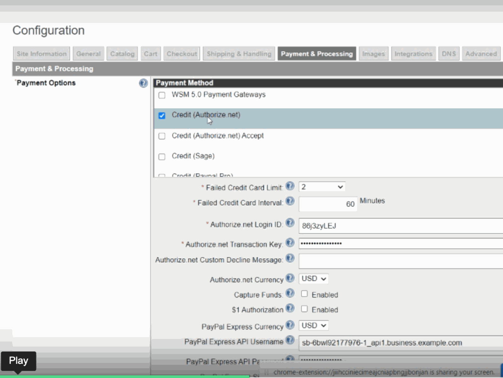 Legacy configuration